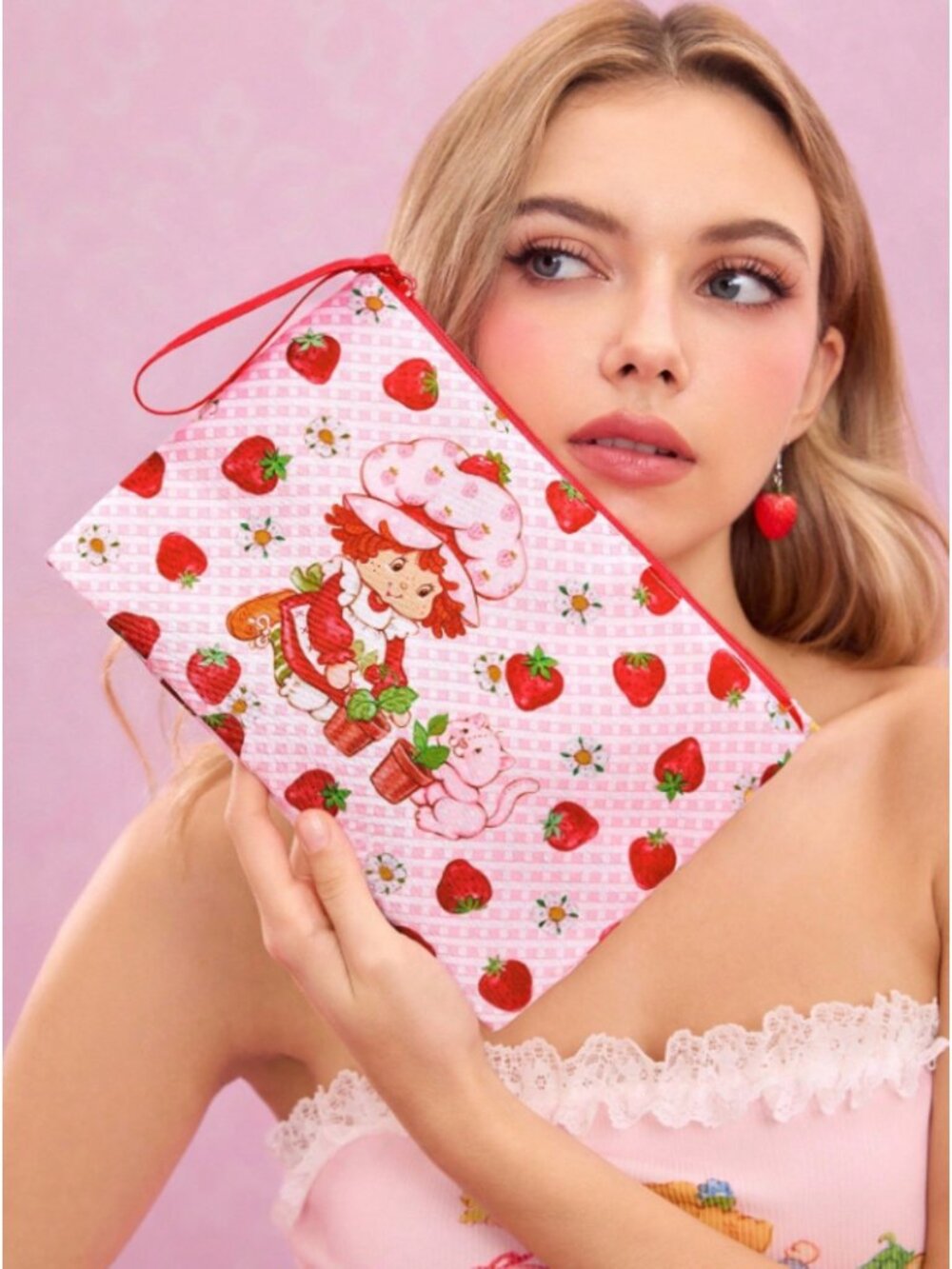 Strawberry Shortcake Cosmetic Makeup Bag Travel Toiletry Pouch 9x6 Cute Zipper